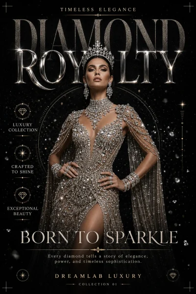 Роскошный fashion-постер Diamond Royalty с моделью в платье и украшениях из бриллиантов