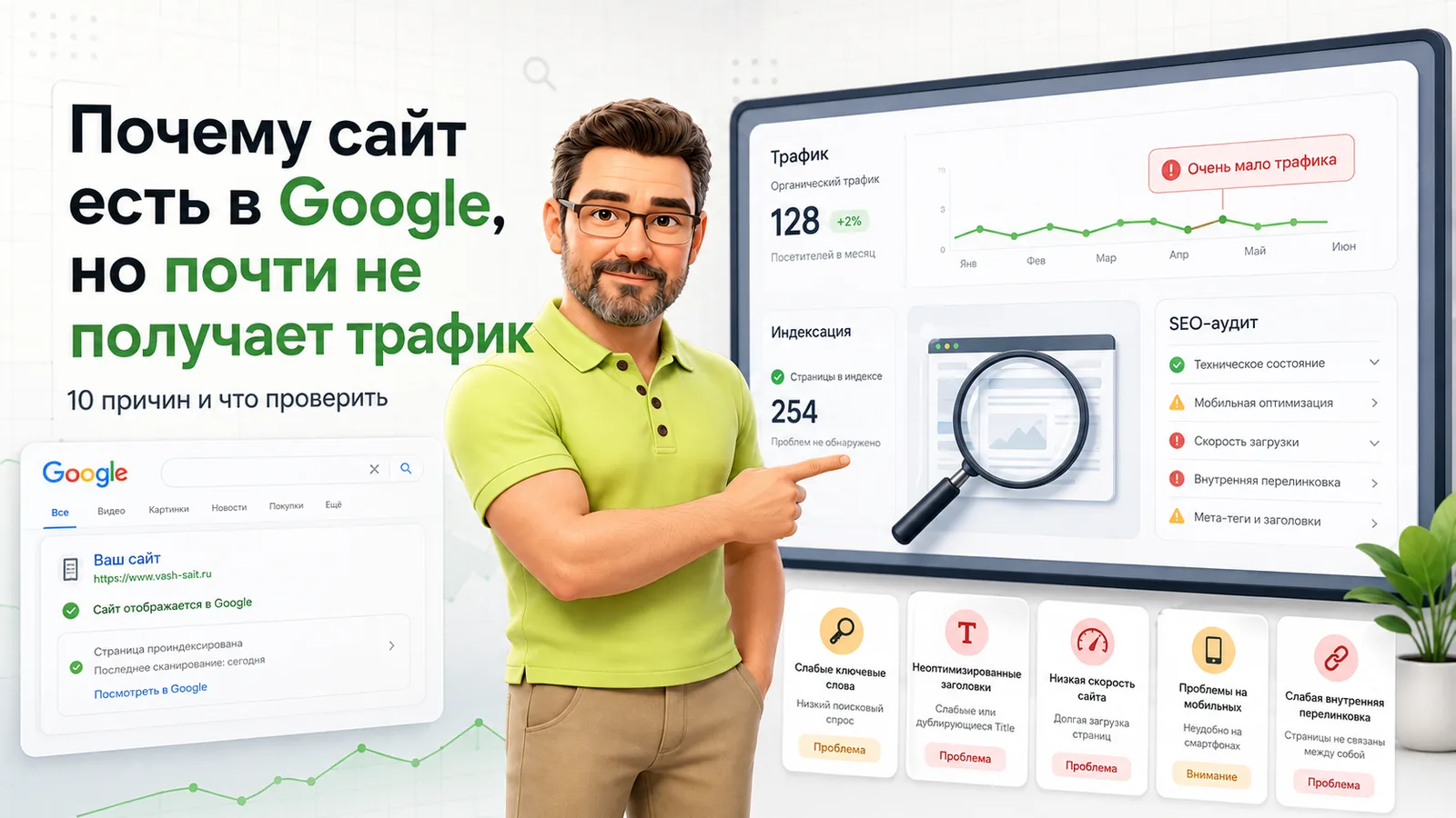Почему сайт есть в Google, но почти не получает трафик: 10 причин и что проверить