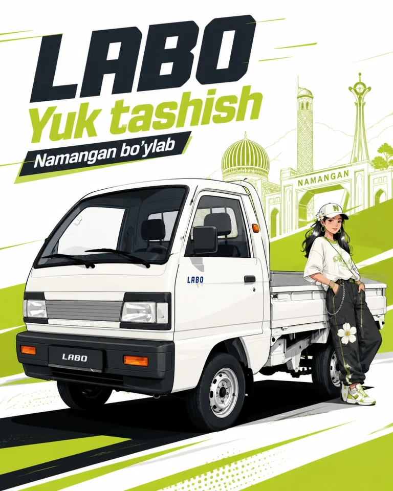Рекламный AI-постер LABO для грузоперевозок в Намангане в современном streetwear стиле