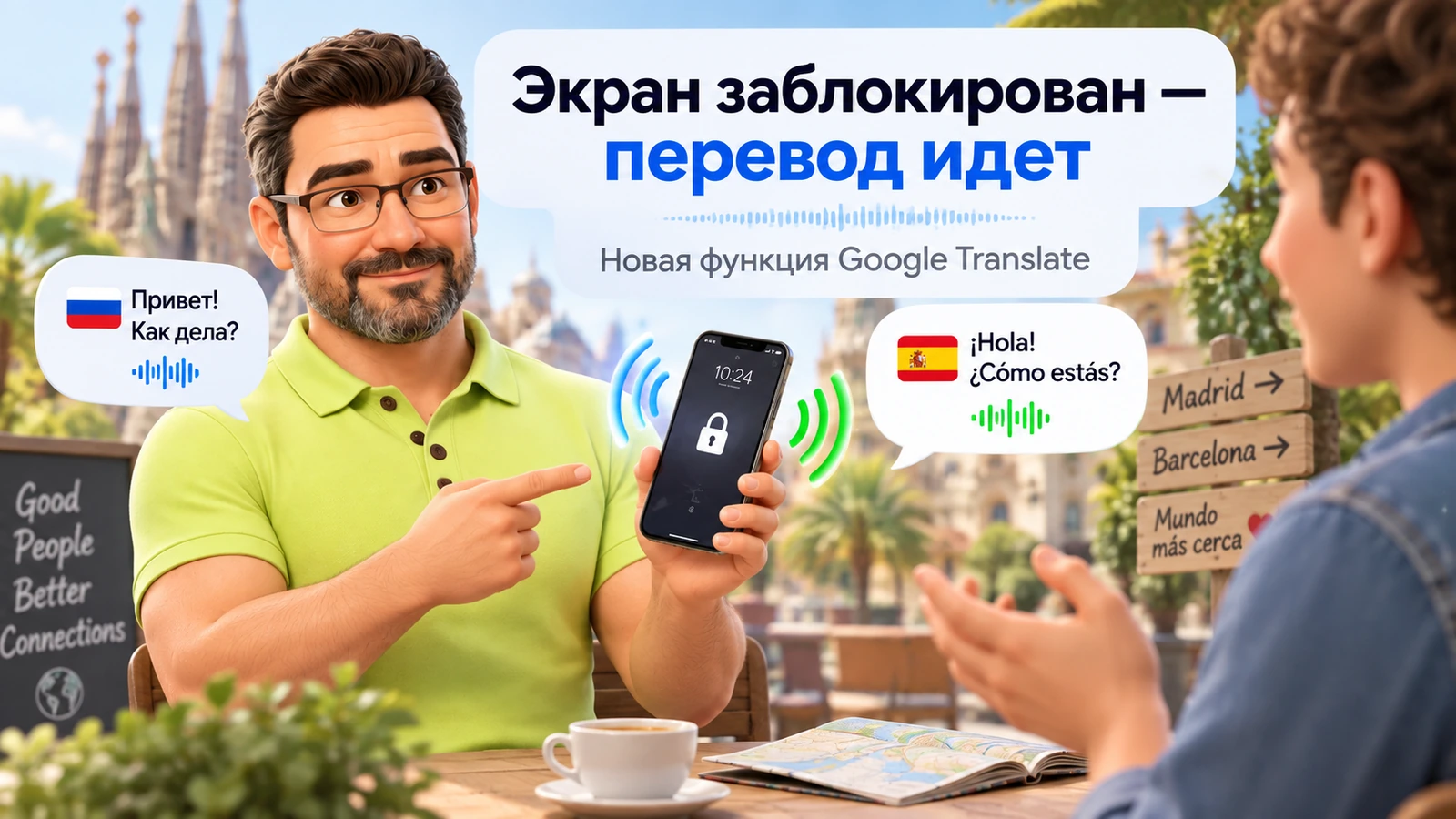 Google Translate продолжает перевод после блокировки экрана без паузы в разговоре