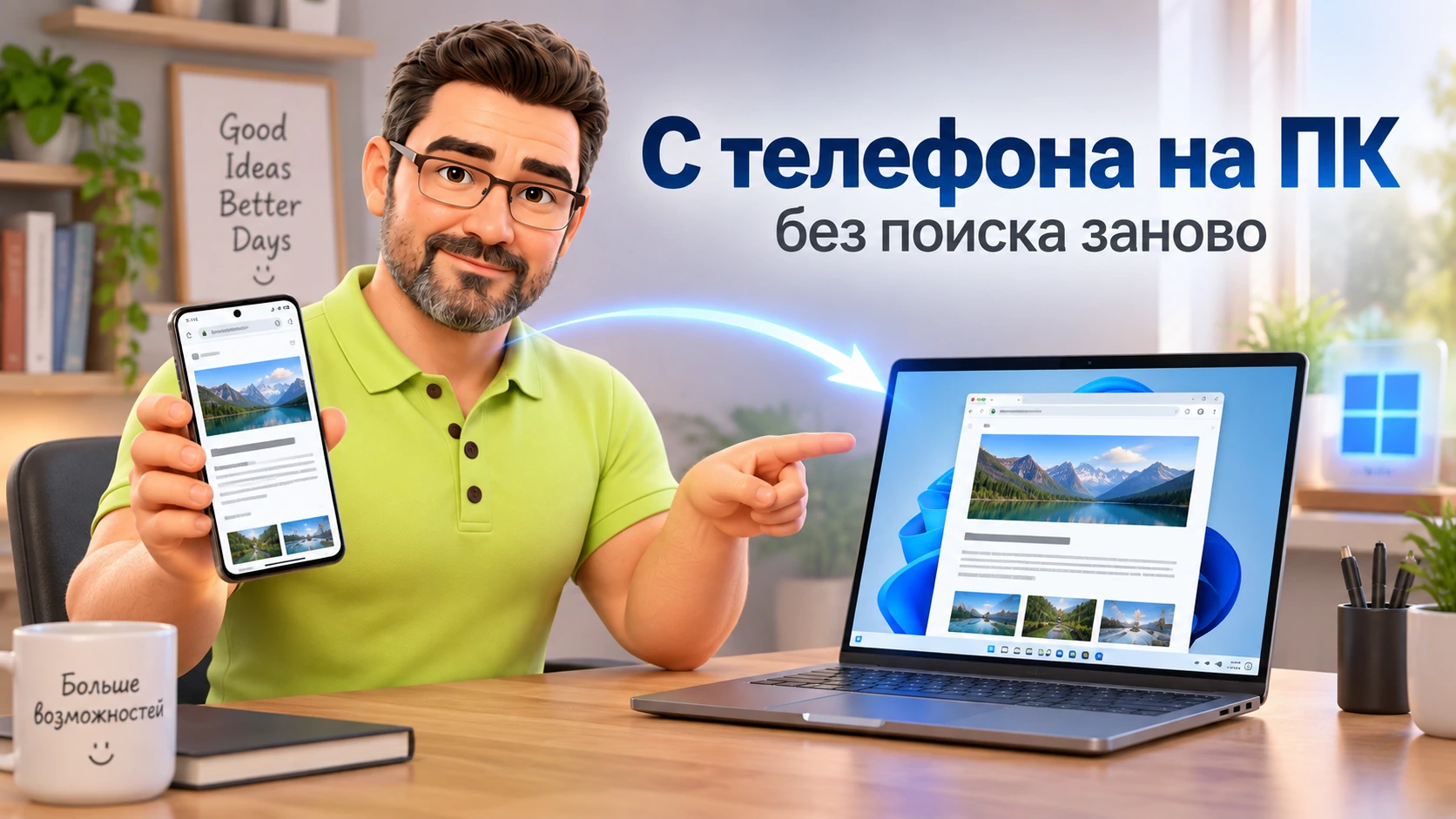 Windows 11 переносит открытую страницу с телефона на ПК и искать сайт заново больше не нужно